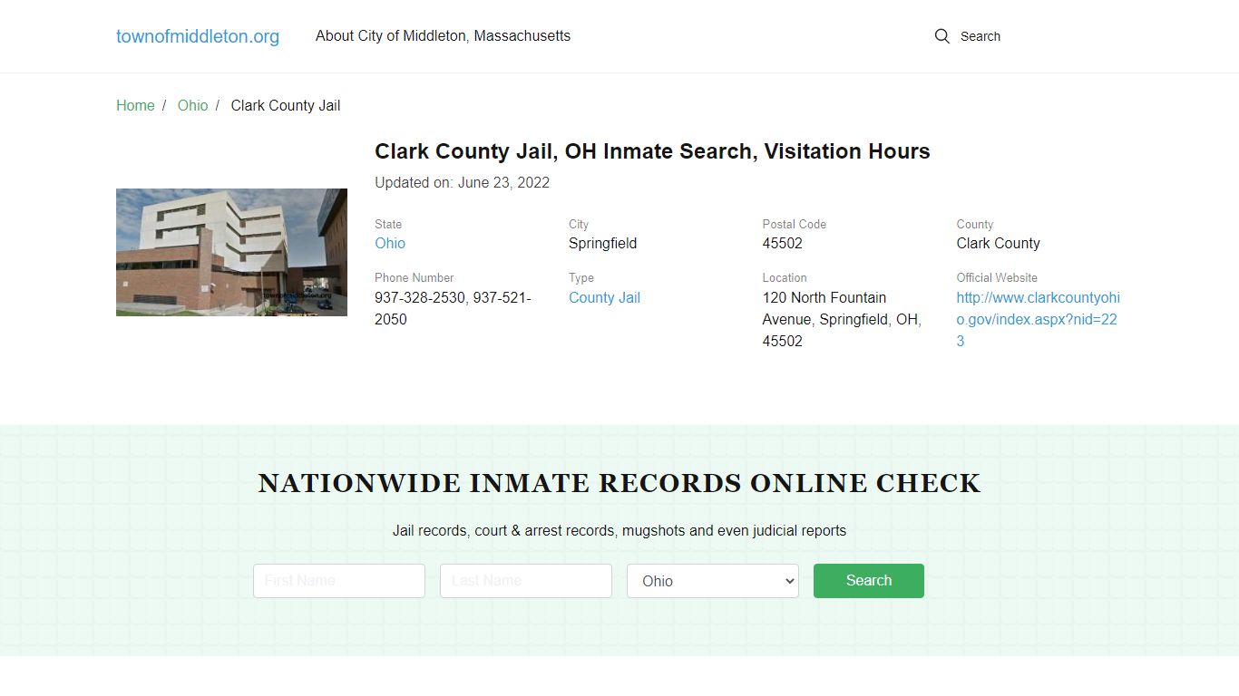 Clark County Jail, OH Inmate Search, Visitation Hours - Town Of Middleton